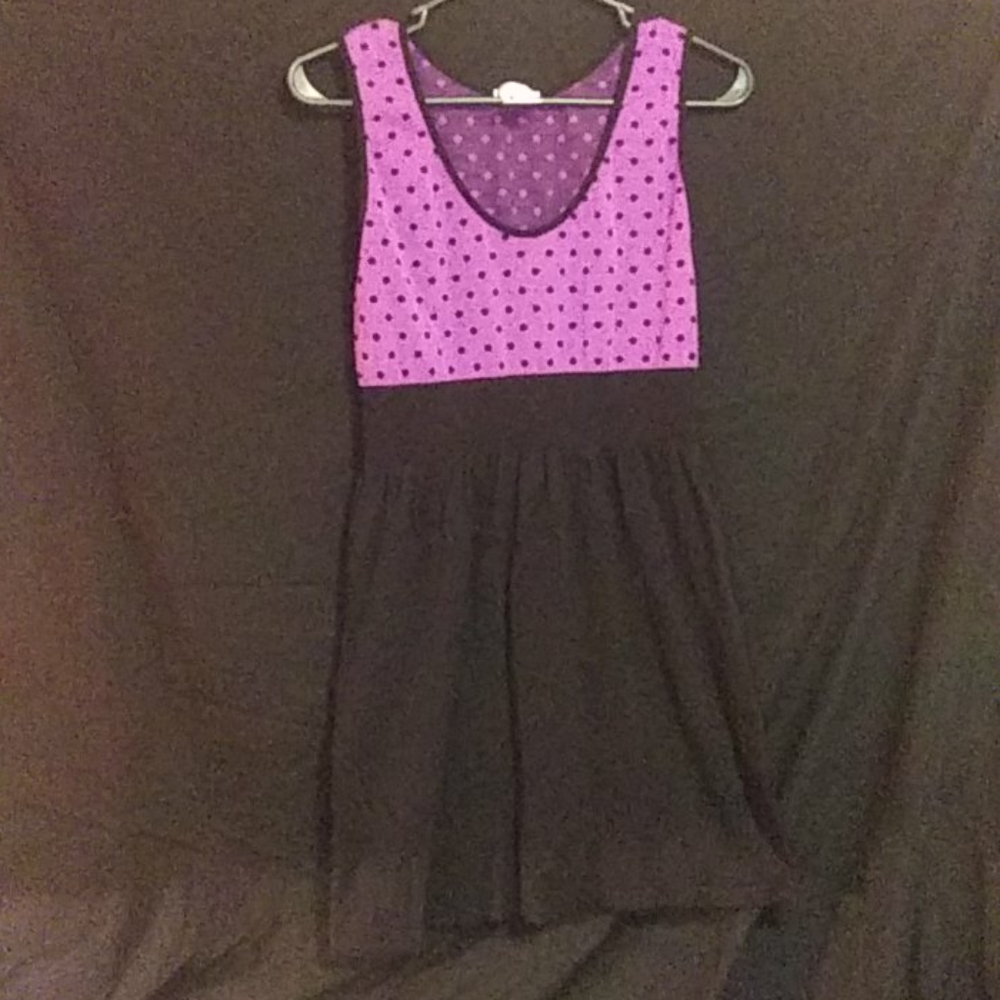 Purple and black polka dot knee length dress